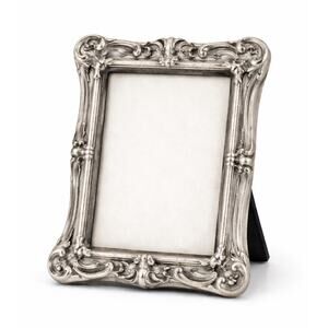 Vintage Pewter Ornate Picture Frame Mexican Style Baroque Scroll Easel 4x6